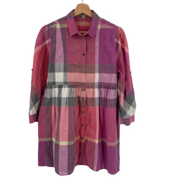 Burberry brit M Pink Plaid Button Down babydoll Dress - Picture 1 of 6